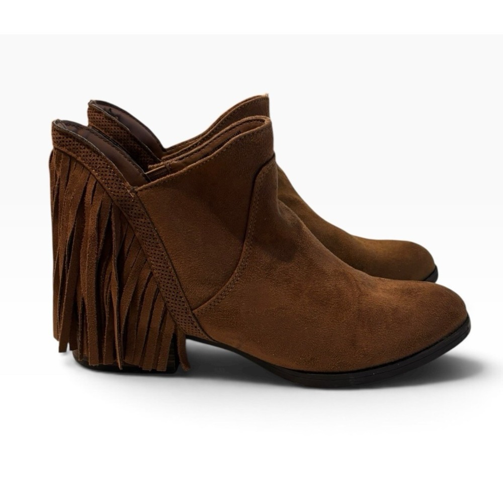 Brown Fringe Ankle Boots Women's 7 Western Boho Suede Faded Glory
